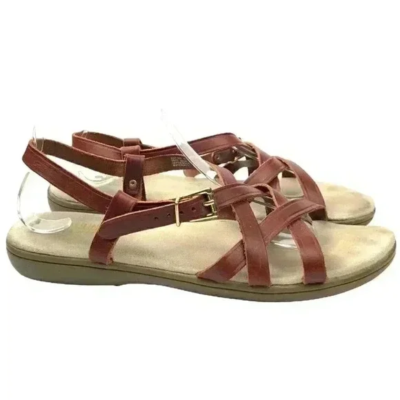 Bass Sunjuns Sandals size 10 brown leather strappy vintage 80s 90s